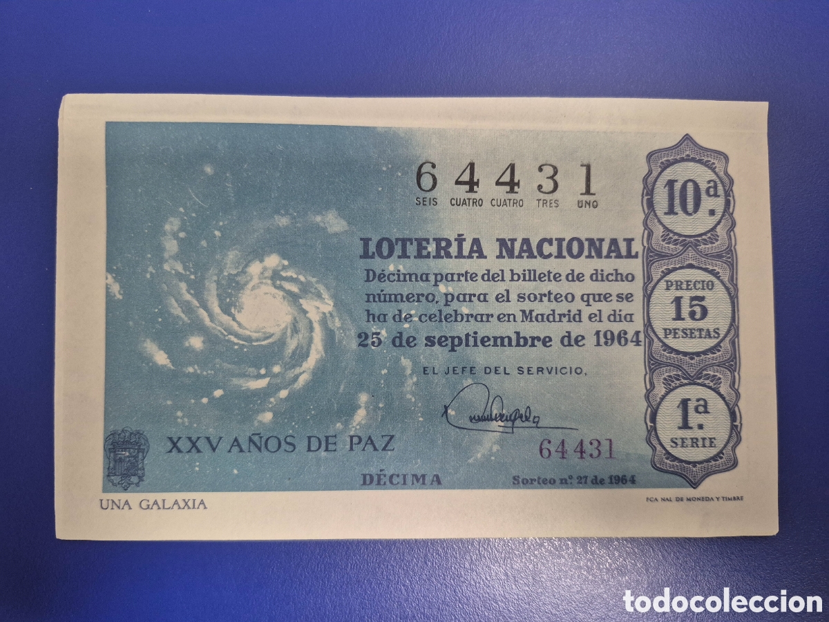 Loterie Nationale: LOTERIA NACIONAL SORTEO 27 DE 1964 EN PERFECTO ESTADO SERIE 1