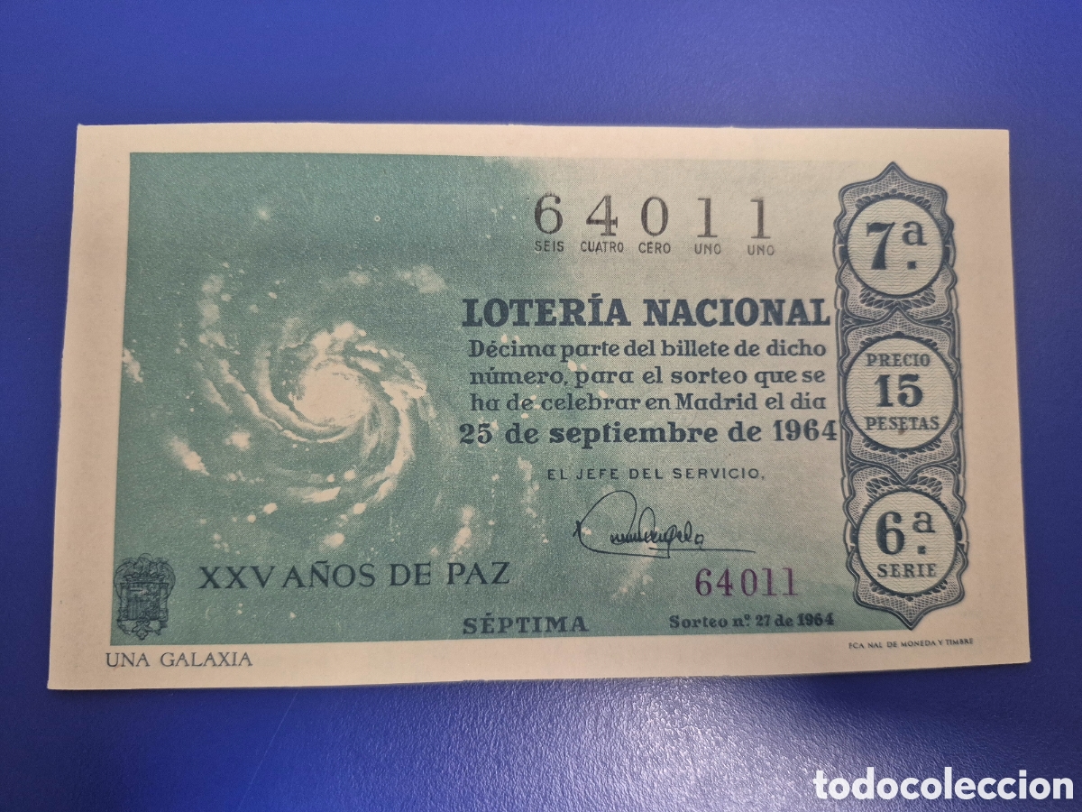 Loter&iacute;a Nacional: LOTERIA NACIONAL SORTEO 27 DE 1964 EN PERFECTO ESTADO SERIE 10