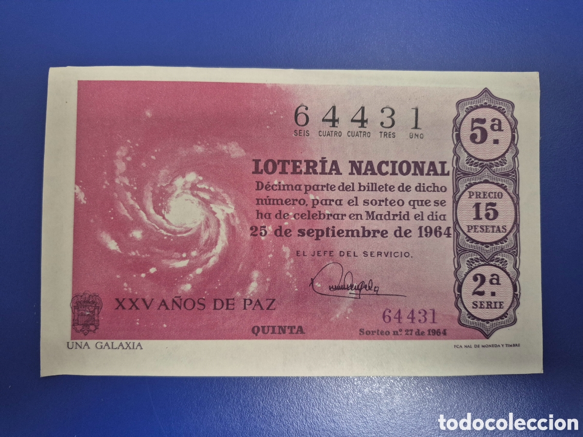 Loter&iacute;a Nacional: LOTERIA NACIONAL SORTEO 27 DE 1964 EN PERFECTO ESTADO SERIE 2