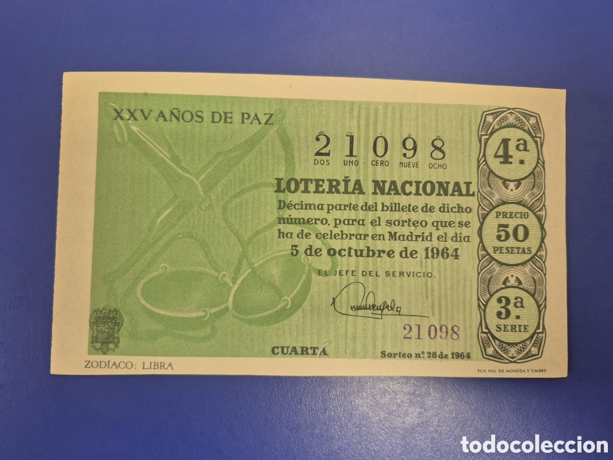 Loter&iacute;a Nacional: LOTERIA NACIONAL SORTEO 28 DE 1964 EN PERFECTO ESTADO SERIE 3