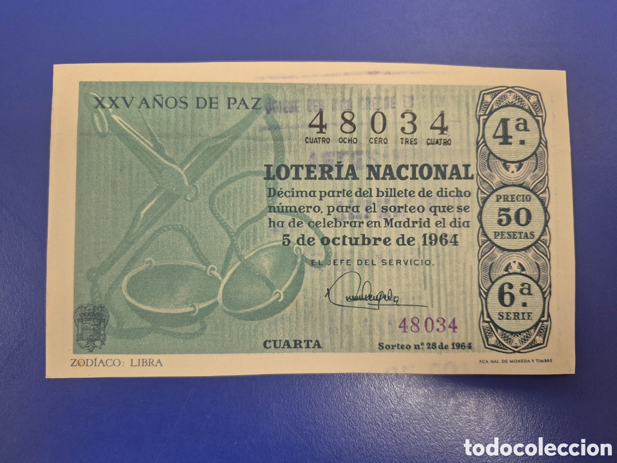 Loter&iacute;a Nacional: LOTERIA NACIONAL SORTEO 28 DE 1964 EN PERFECTO ESTADO SERIE 6
