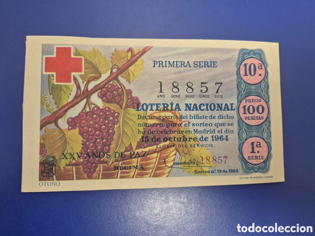 Loter&iacute;a Nacional: LOTERIA NACIONAL SORTEO 29 DE 1964 EN PERFECTO ESTADO CRUZ ROJA SERIE 1