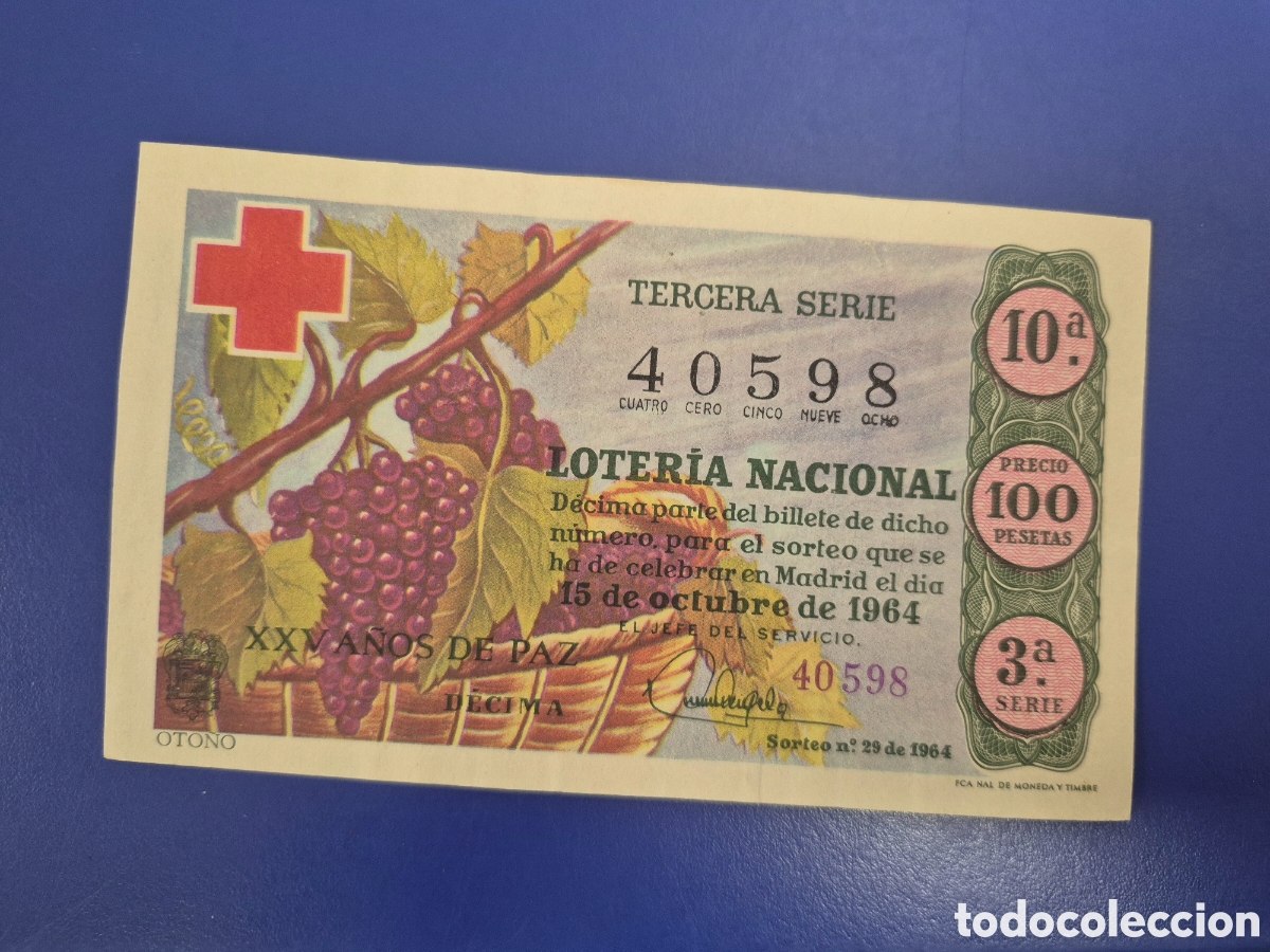 Loter&iacute;a Nacional: LOTERIA NACIONAL SORTEO 29 DE 1964 EN PERFECTO ESTADO CRUZ ROJA SERIE 3