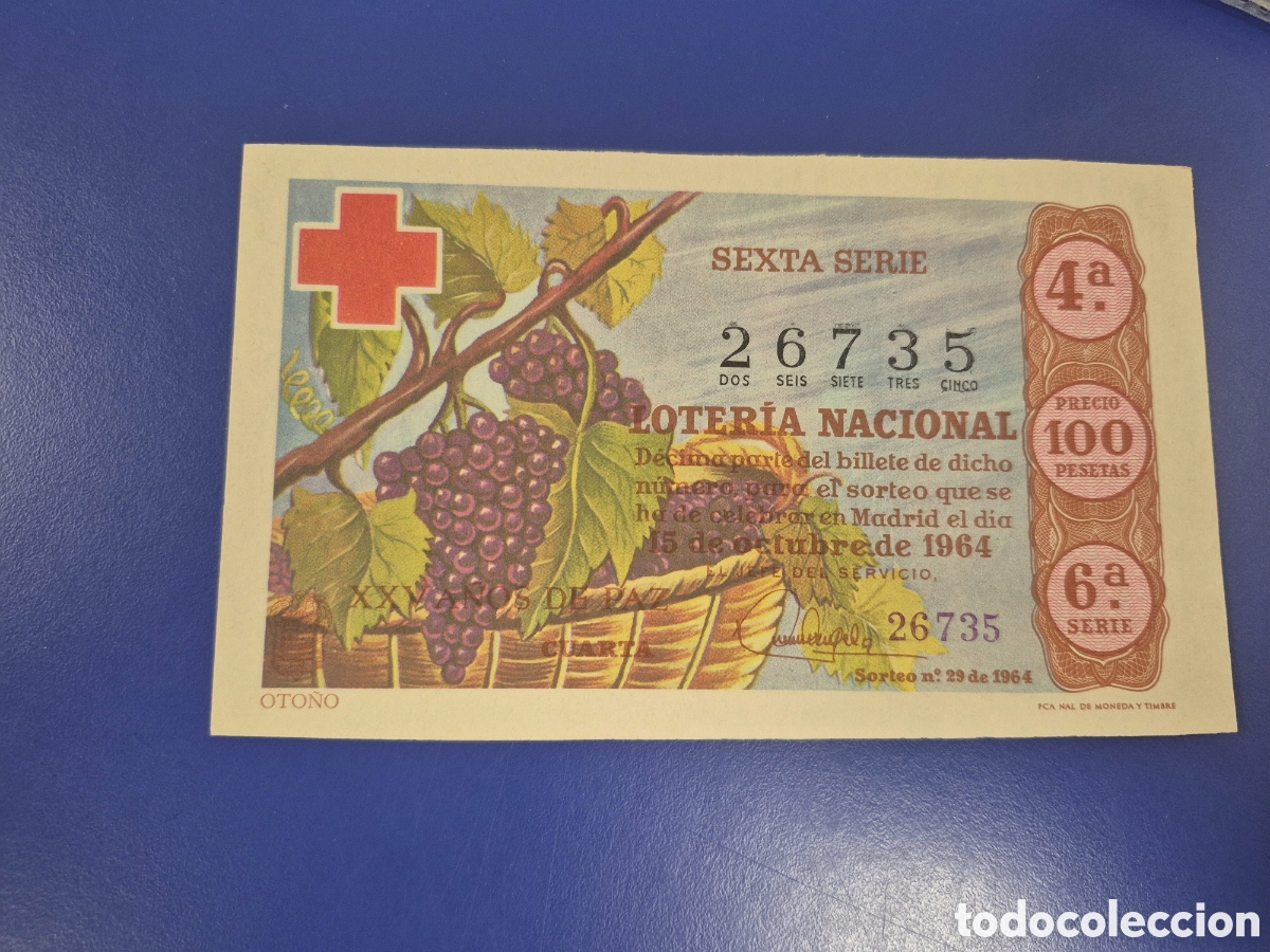 Loter&iacute;a Nacional: LOTERIA NACIONAL SORTEO 29 DE 1964 EN PERFECTO ESTADO CRUZ ROJA SERIE 6