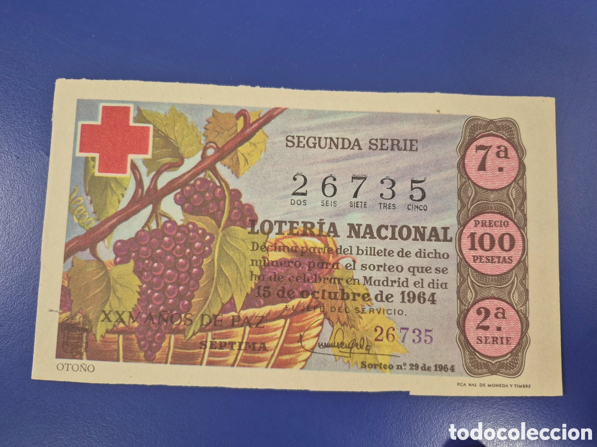 Loter&iacute;a Nacional: LOTERIA NACIONAL SORTEO 29 DE 1964 EN PERFECTO ESTADO CRUZ ROJA SERIE 2