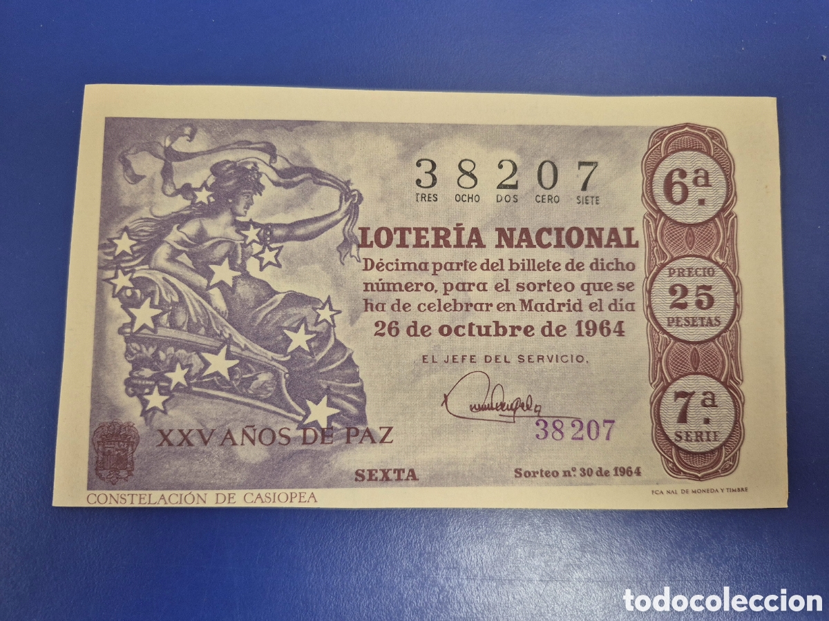 Loter&iacute;a Nacional: LOTERIA NACIONAL SORTEO 30 DE 1964 EN PERFECTO ESTADO SERIE 7