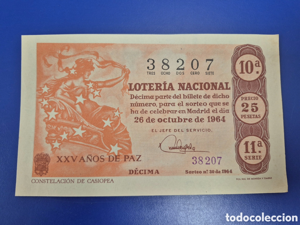 Loter&iacute;a Nacional: LOTERIA NACIONAL SORTEO 30 DE 1964 EN PERFECTO ESTADO SERIE 11