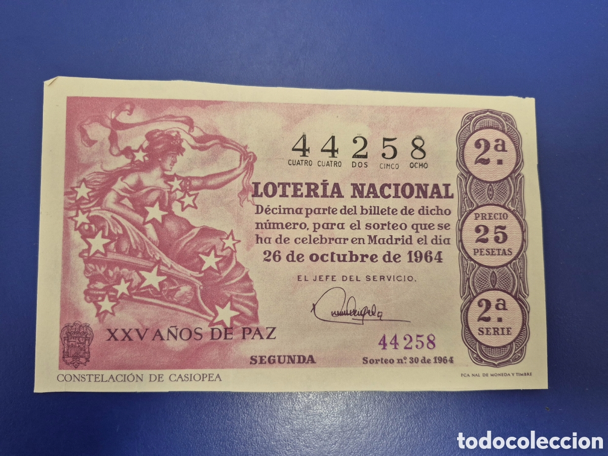 Loter&iacute;a Nacional: LOTERIA NACIONAL SORTEO 30 DE 1964 EN PERFECTO ESTADO SERIE 2