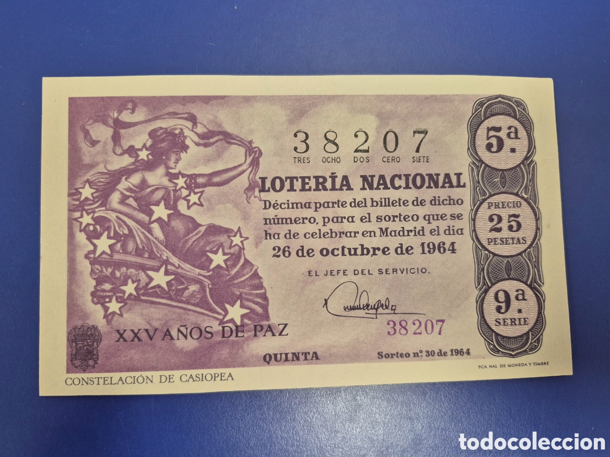 Loter&iacute;a Nacional: LOTERIA NACIONAL SORTEO 30 DE 1964 EN PERFECTO ESTADO SERIE 9