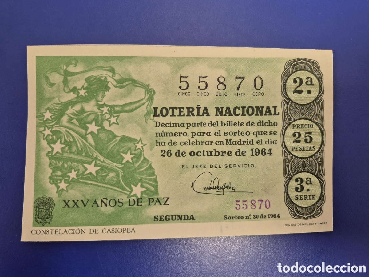 Loter&iacute;a Nacional: LOTERIA NACIONAL SORTEO 30 DE 1964 EN PERFECTO ESTADO SERIE 3