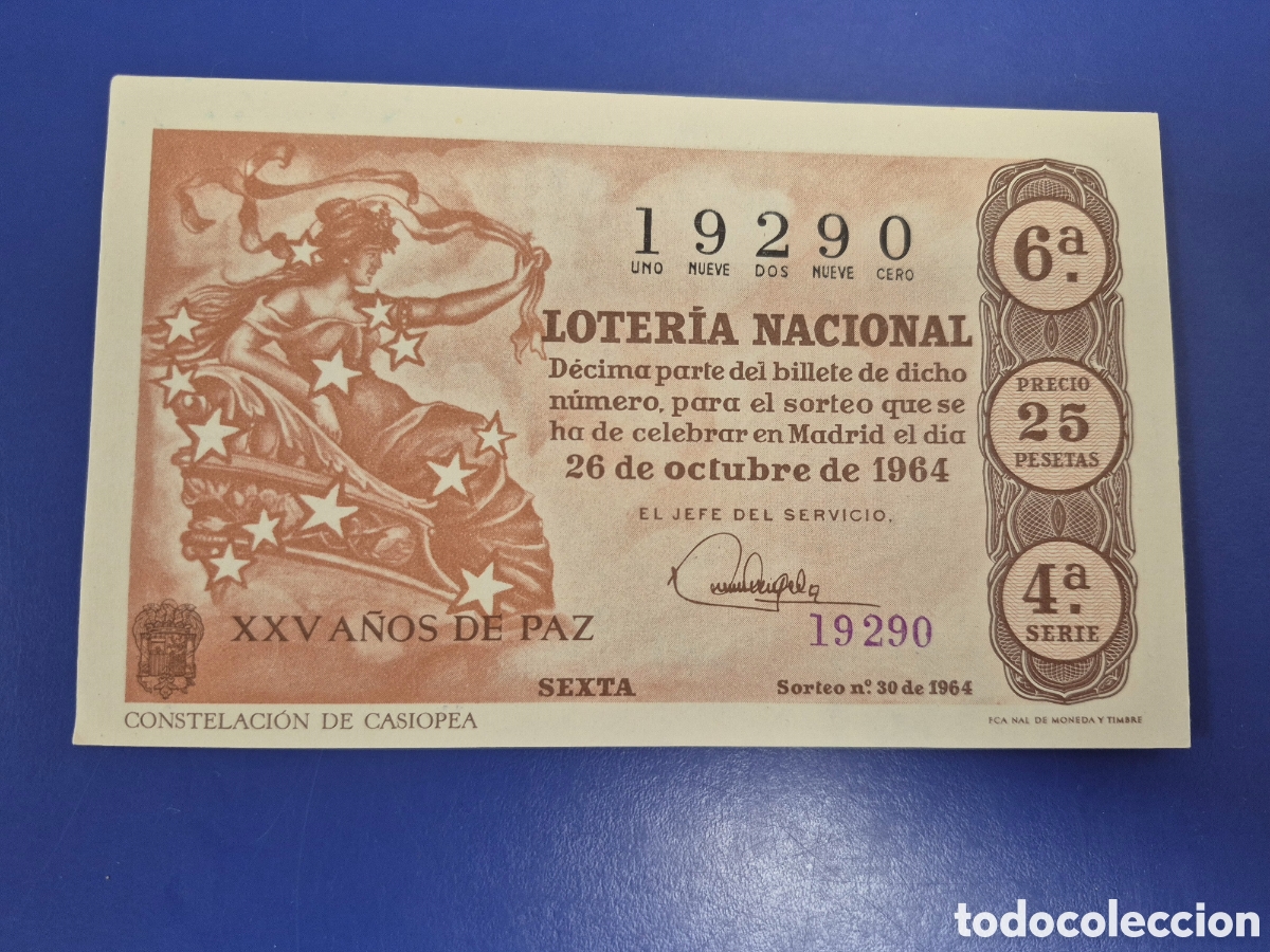 Loter&iacute;a Nacional: LOTERIA NACIONAL SORTEO 30 DE 1964 EN PERFECTO ESTADO SERIE 4