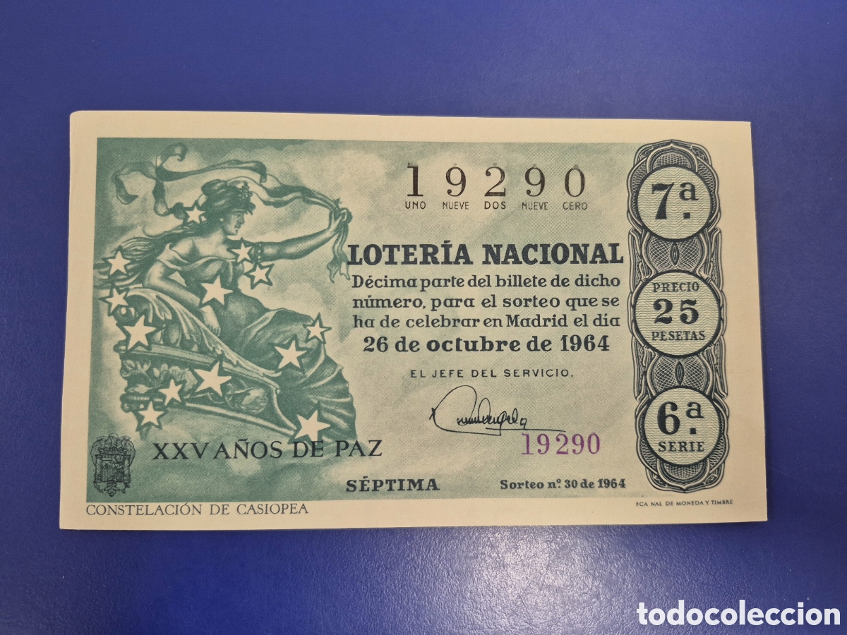 Loter&iacute;a Nacional: LOTERIA NACIONAL SORTEO 30 DE 1964 EN PERFECTO ESTADO SERIE 6