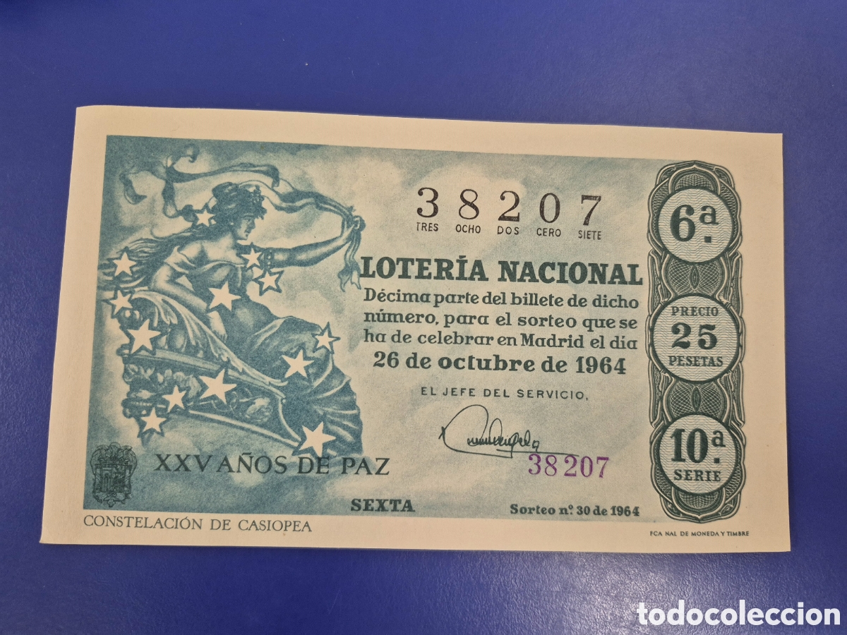 Loter&iacute;a Nacional: LOTERIA NACIONAL SORTEO 30 DE 1964 EN PERFECTO ESTADO SERIE 10