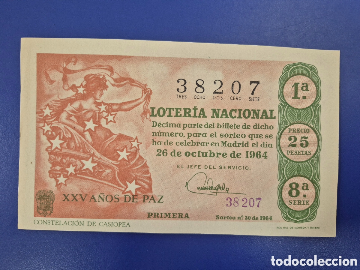 Loter&iacute;a Nacional: LOTERIA NACIONAL SORTEO 30 DE 1964 EN PERFECTO ESTADO SERIE 8