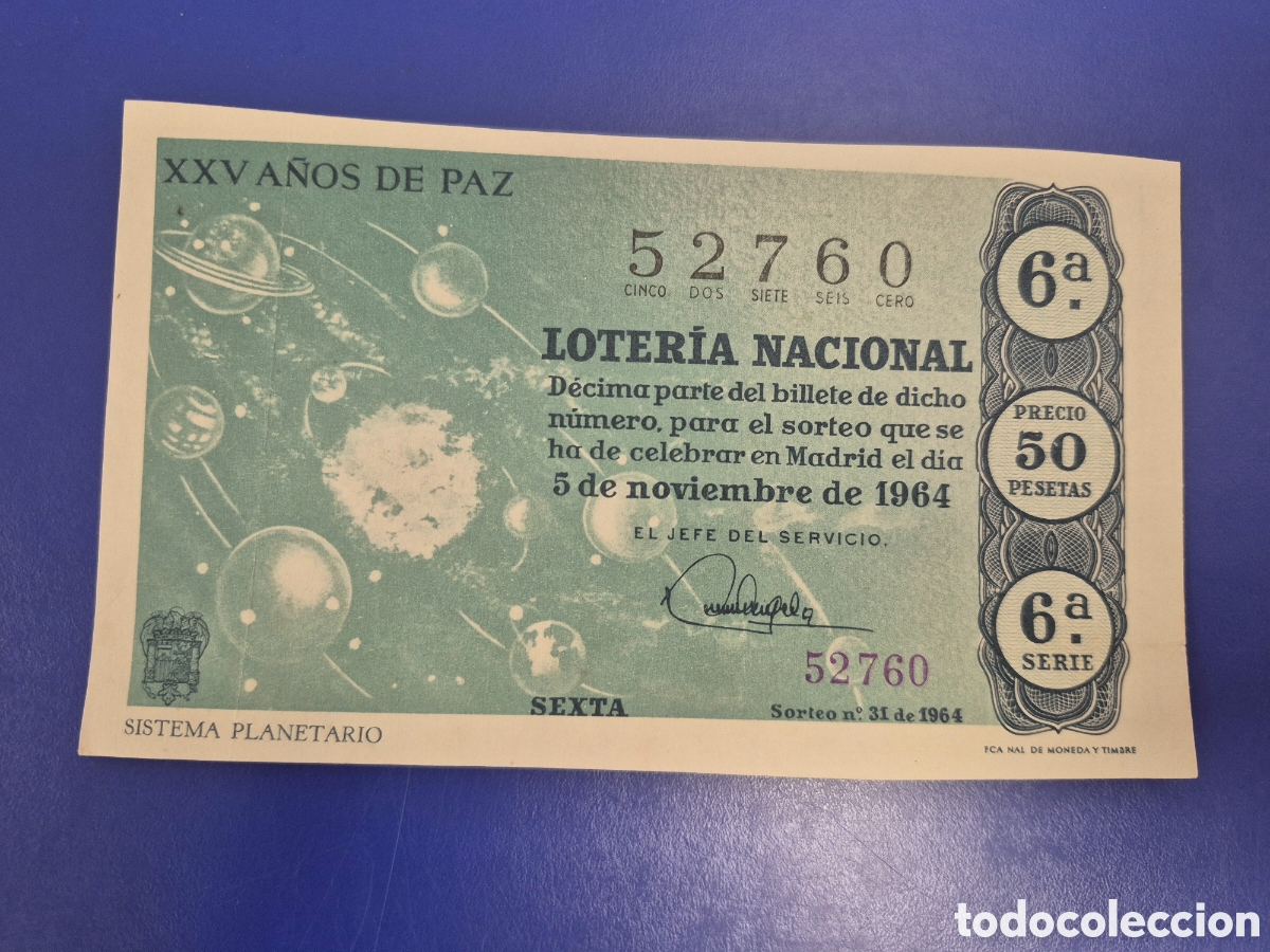 Loter&iacute;a Nacional: LOTERIA NACIONAL SORTEO 31 DE 1964 EN PERFECTO ESTADO SERIE 6