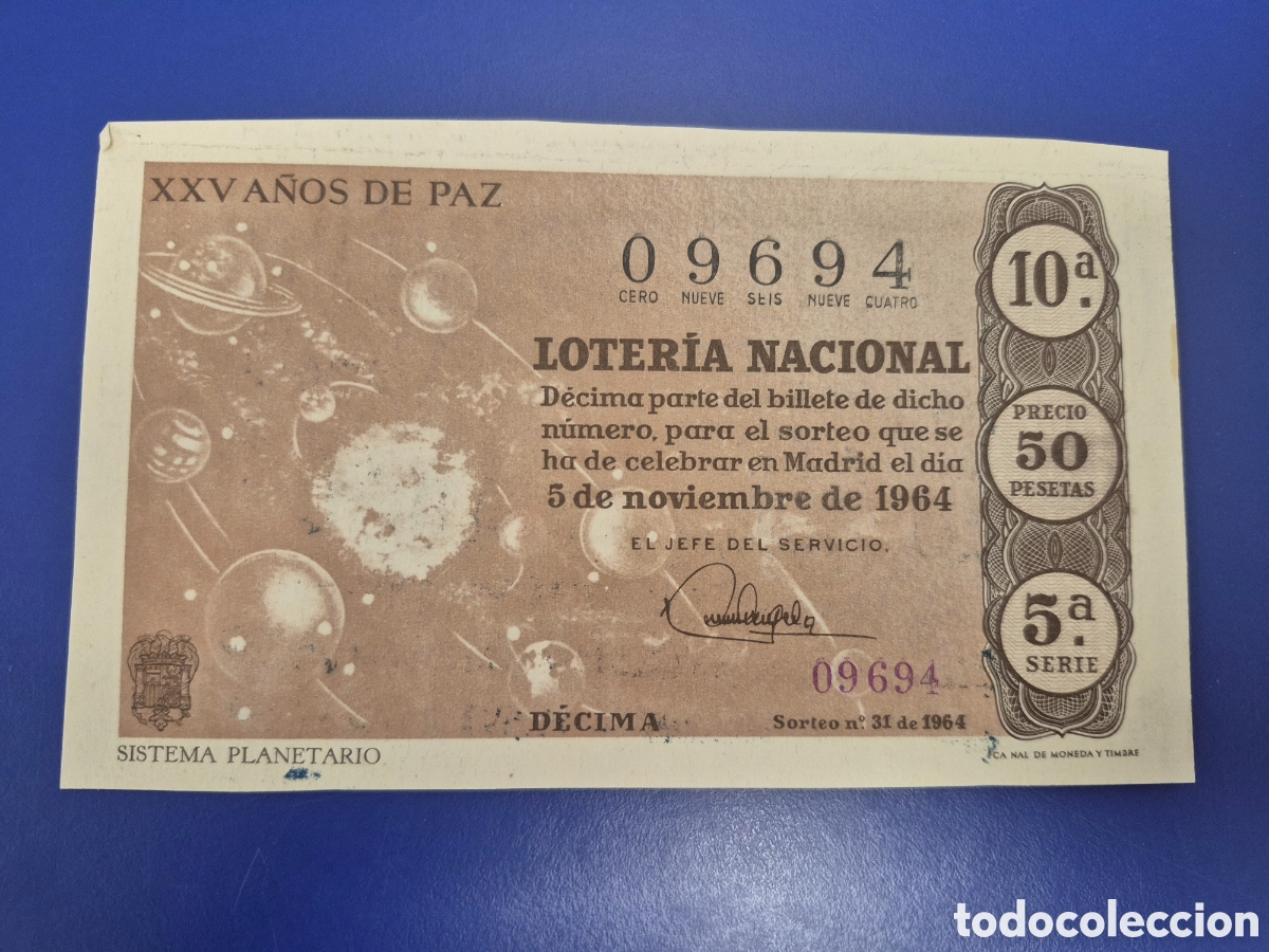 Loter&iacute;a Nacional: LOTERIA NACIONAL SORTEO 31 DE 1964 EN PERFECTO ESTADO SERIE 5