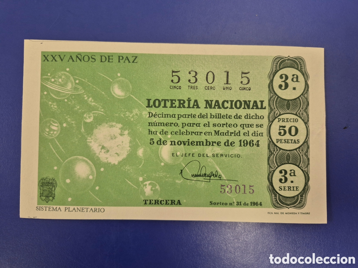 Loter&iacute;a Nacional: LOTERIA NACIONAL SORTEO 31 DE 1964 EN PERFECTO ESTADO SERIE 3