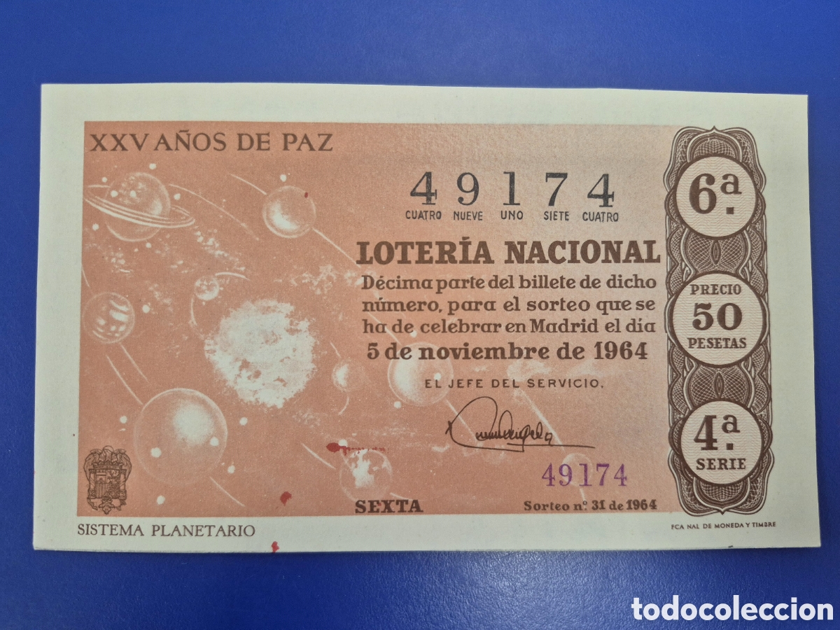 Loter&iacute;a Nacional: LOTERIA NACIONAL SORTEO 31 DE 1964 EN PERFECTO ESTADO SERIE 4