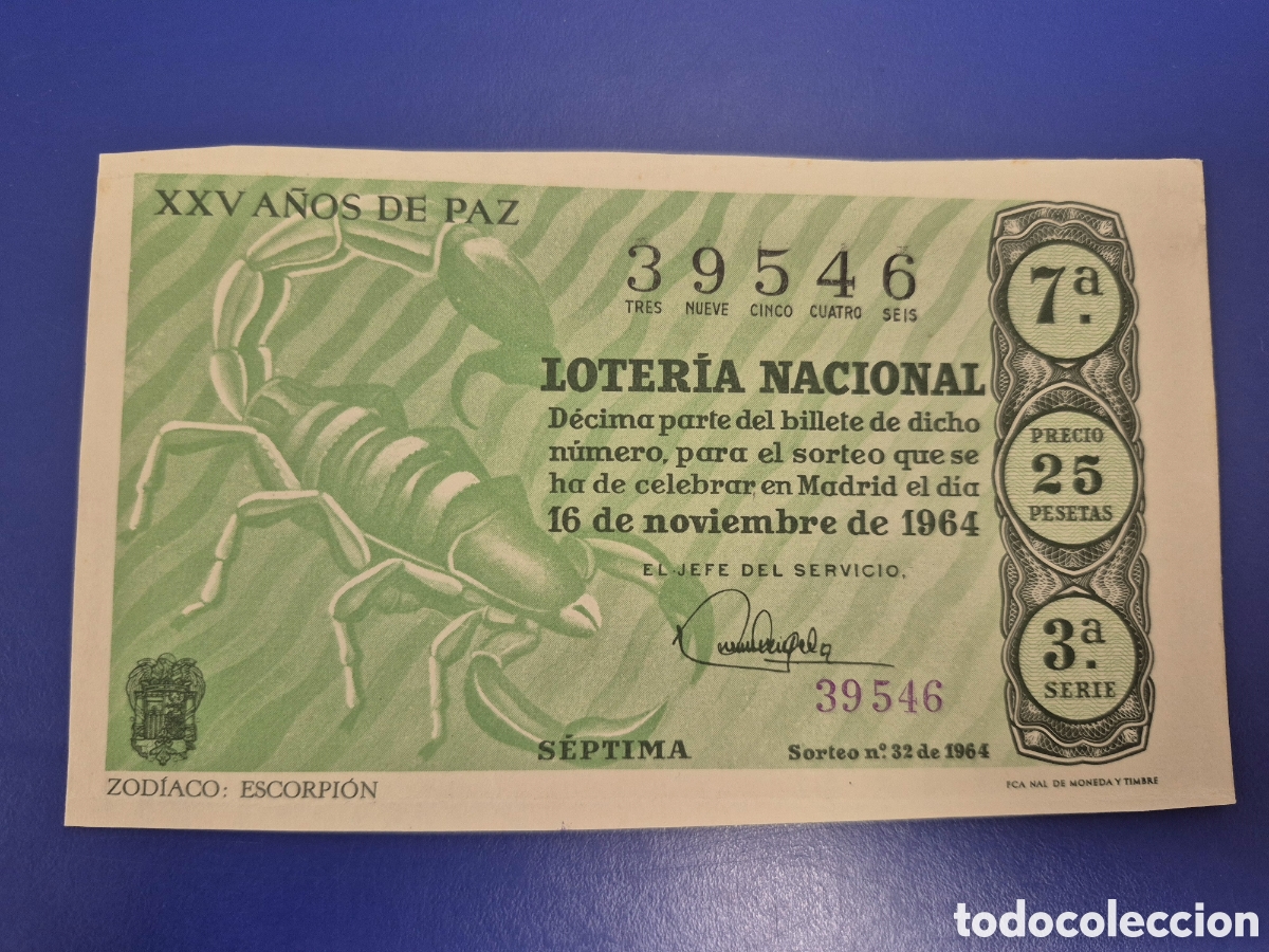 Loter&iacute;a Nacional: LOTERIA NACIONAL SORTEO 32 DE 1964 EN PERFECTO ESTADO SERIE 3
