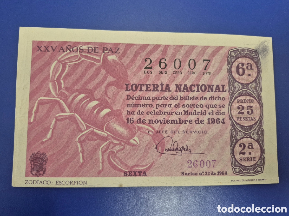 Loter&iacute;a Nacional: LOTERIA NACIONAL SORTEO 32 DE 1964 EN PERFECTO ESTADO SERIE 2