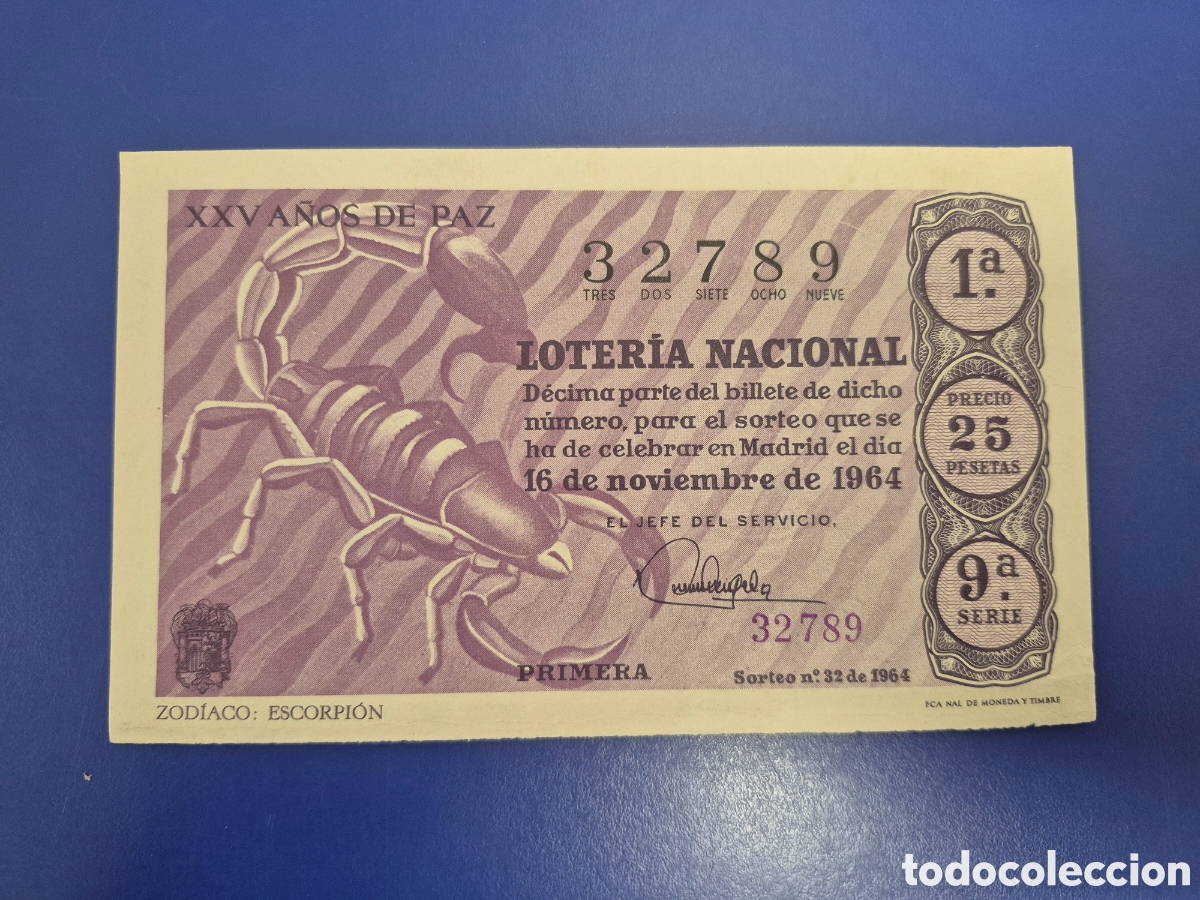 Loter&iacute;a Nacional: LOTERIA NACIONAL SORTEO 32 DE 1964 EN PERFECTO ESTADO SERIE 9