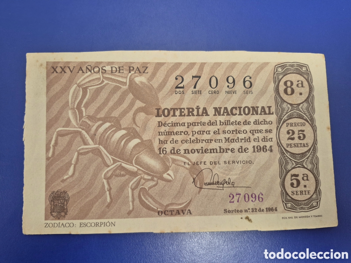 Loter&iacute;a Nacional: LOTERIA NACIONAL SORTEO 32 DE 1964 EN PERFECTO ESTADO SERIE 5