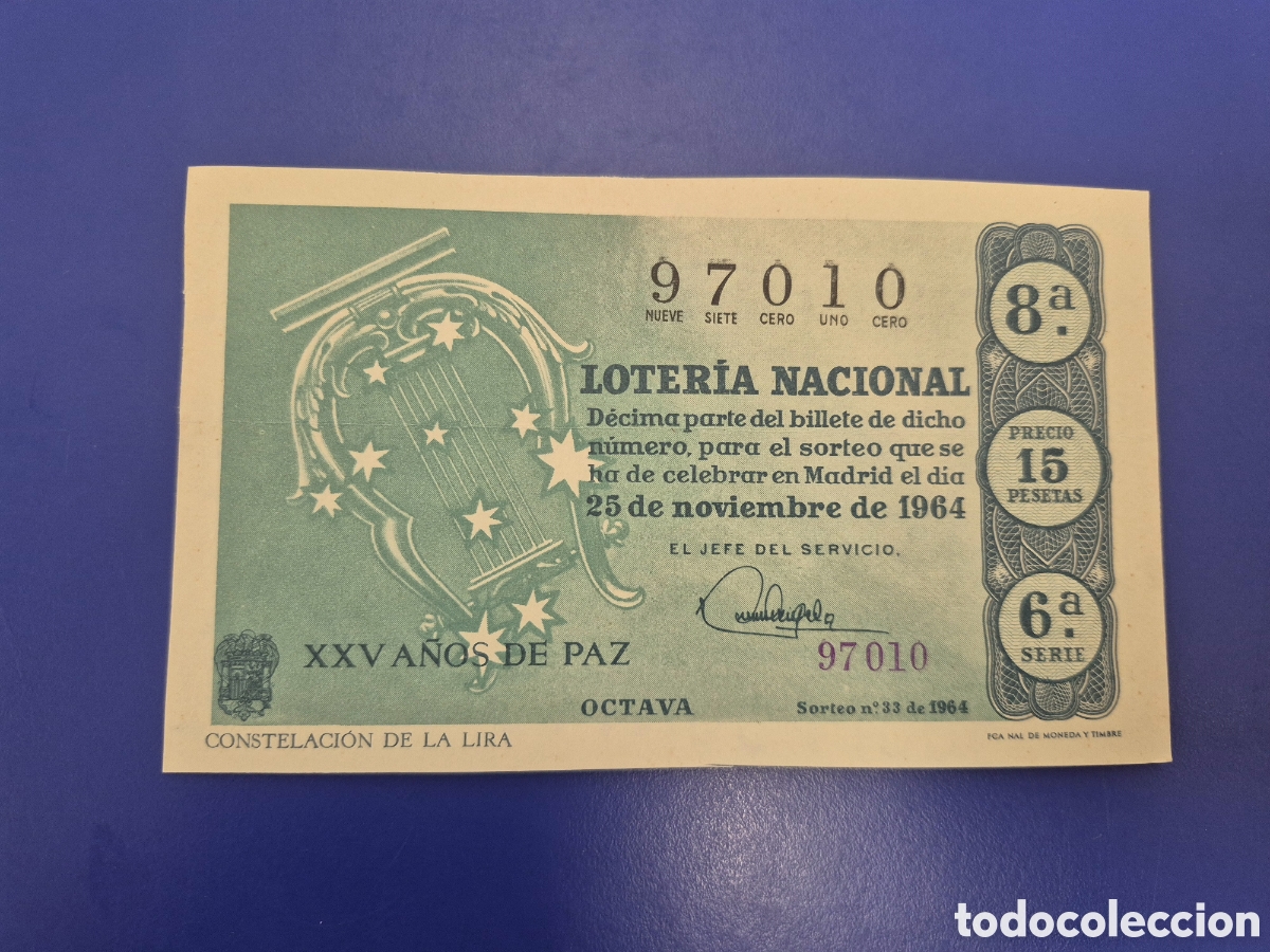 Loter&iacute;a Nacional: LOTERIA NACIONAL SORTEO 33 DE 1964 EN PERFECTO ESTADO SERIE 6