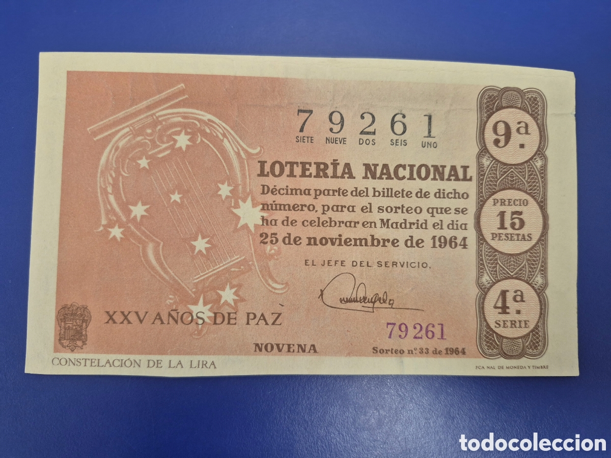 Loter&iacute;a Nacional: LOTERIA NACIONAL SORTEO 33 DE 1964 EN PERFECTO ESTADO SERIE 4