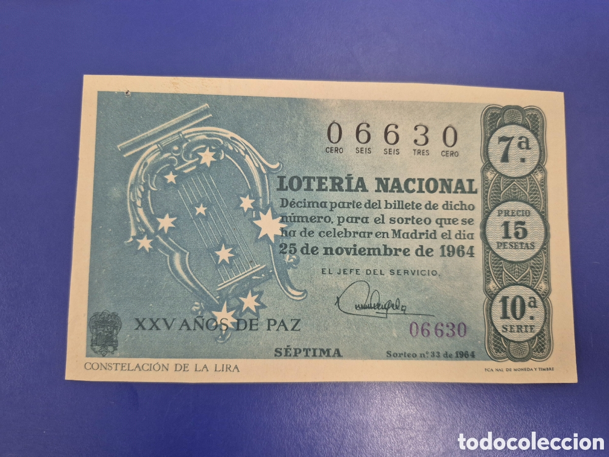 Loter&iacute;a Nacional: LOTERIA NACIONAL SORTEO 33 DE 1964 EN PERFECTO ESTADO SERIE 10