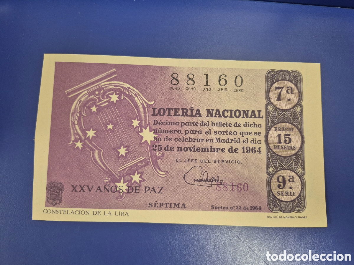 Loter&iacute;a Nacional: LOTERIA NACIONAL SORTEO 33 DE 1964 EN PERFECTO ESTADO SERIE 9