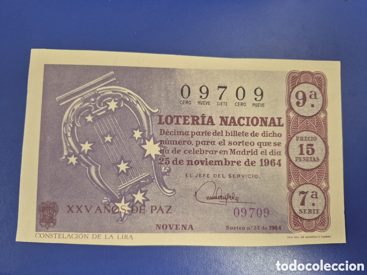 Loter&iacute;a Nacional: LOTERIA NACIONAL SORTEO 33 DE 1964 EN PERFECTO ESTADO SERIE 7