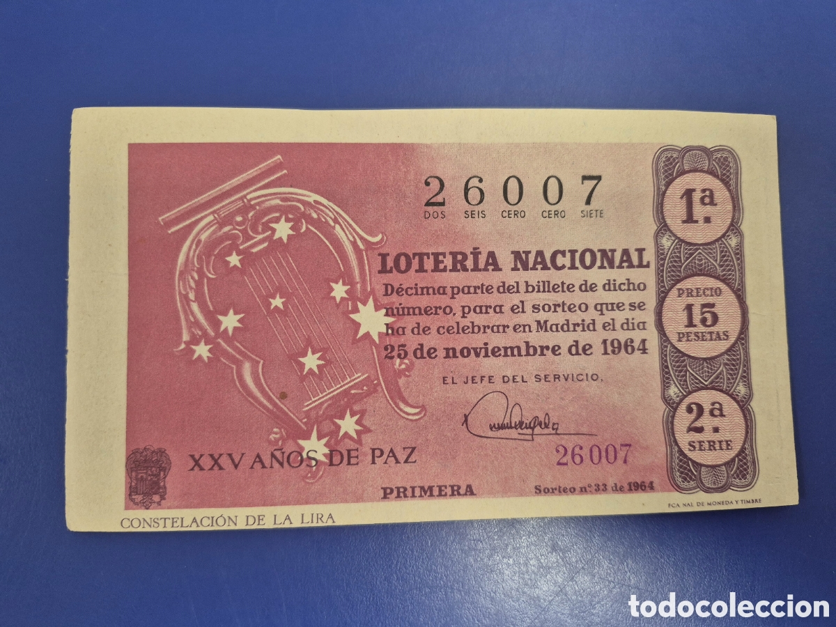 Loter&iacute;a Nacional: LOTERIA NACIONAL SORTEO 33 DE 1964 EN PERFECTO ESTADO SERIE 2