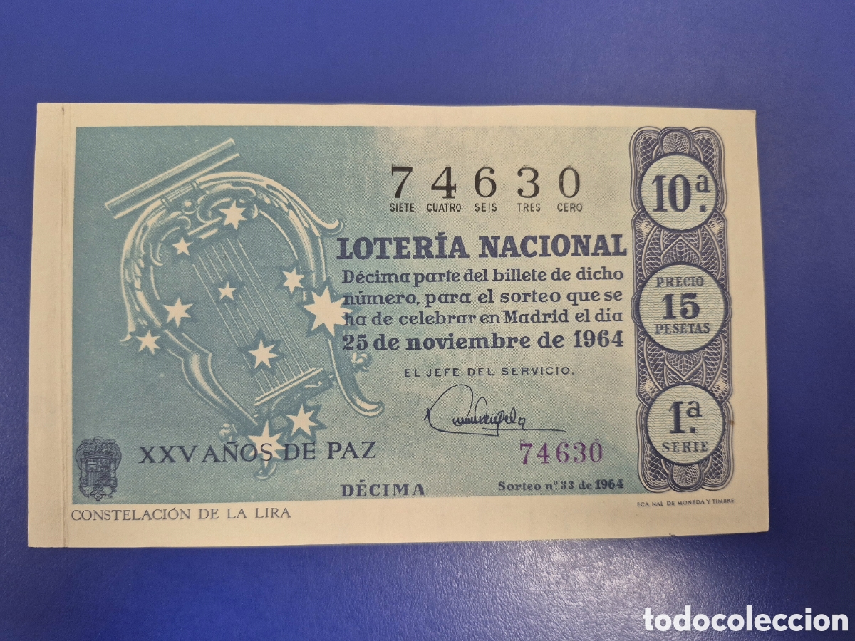 Loter&iacute;a Nacional: LOTERIA NACIONAL SORTEO 33 DE 1964 EN PERFECTO ESTADO SERIE 1