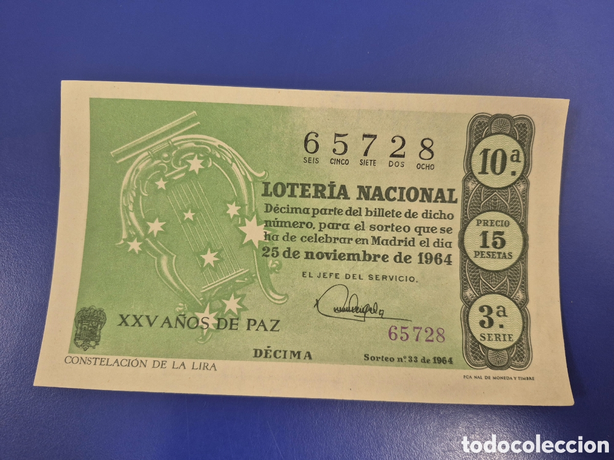 Loter&iacute;a Nacional: LOTERIA NACIONAL SORTEO 33 DE 1964 EN PERFECTO ESTADO SERIE 3