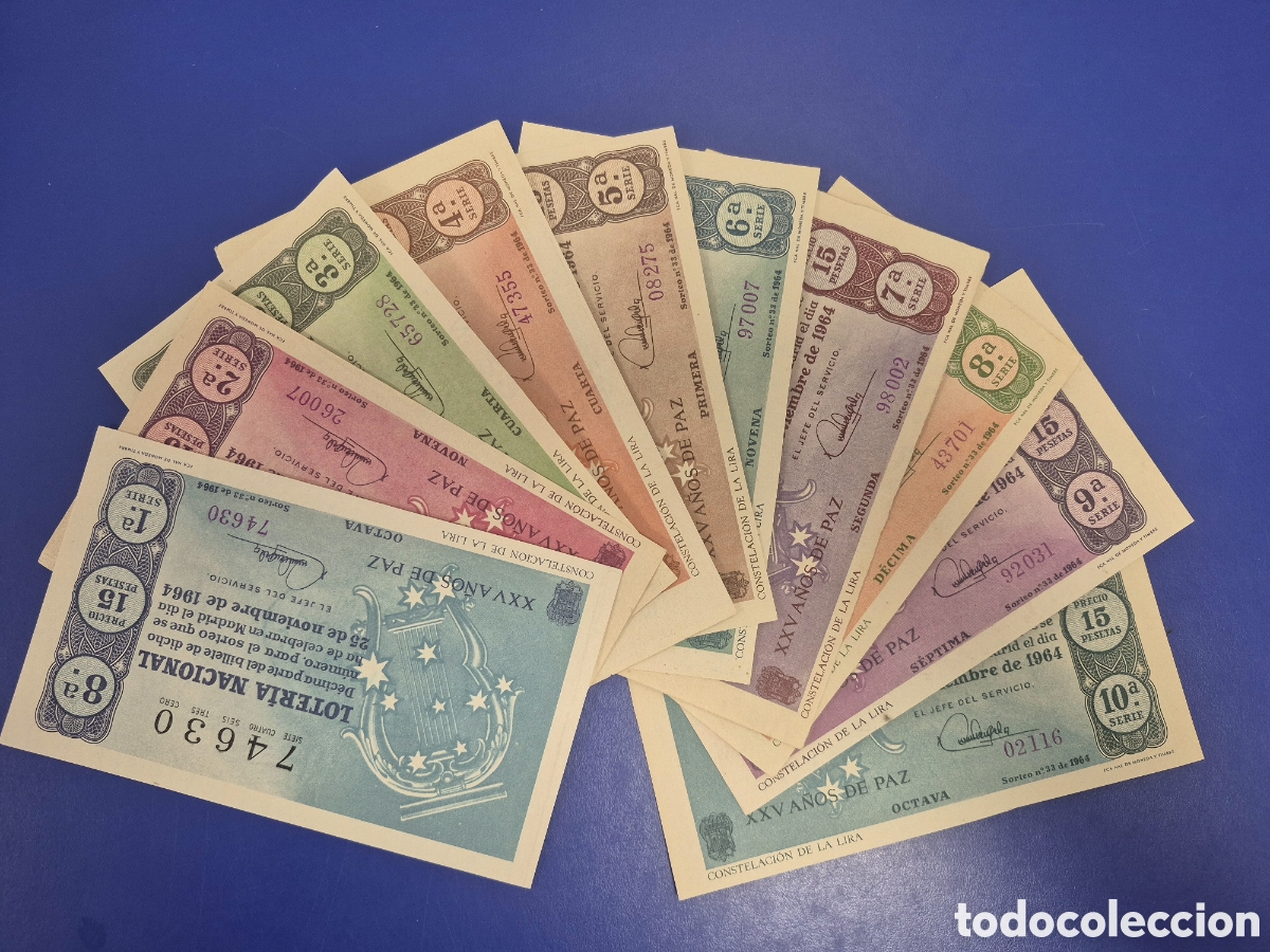 Loter&iacute;a Nacional: LOTERIA NACIONAL SORTEO 33 DE 1964 EN PERFECTO ESTADO SERIE COMPLETA