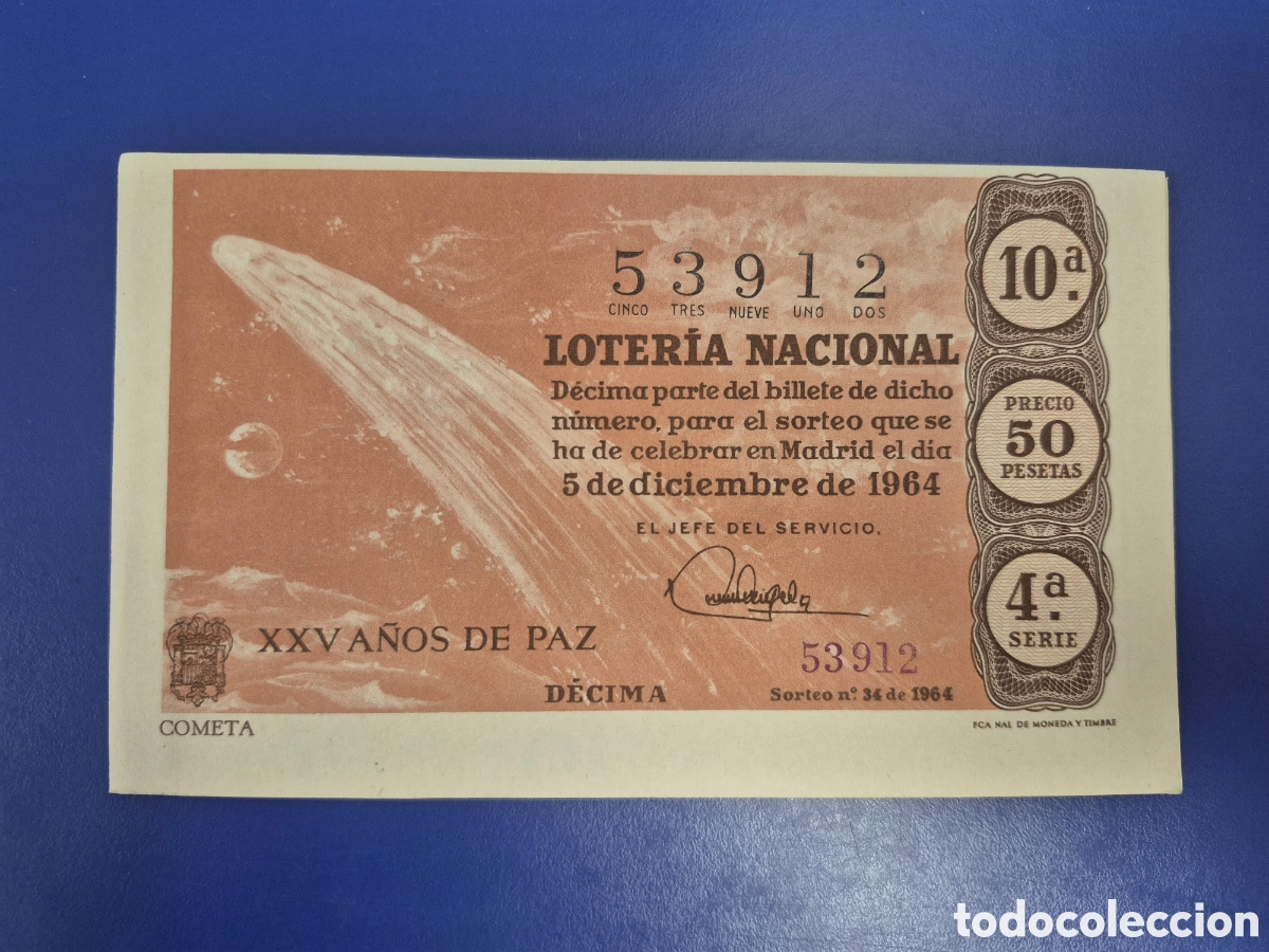 Loter&iacute;a Nacional: LOTERIA NACIONAL SORTEO 34 DE 1964 EN PERFECTO ESTADO SERIE 4