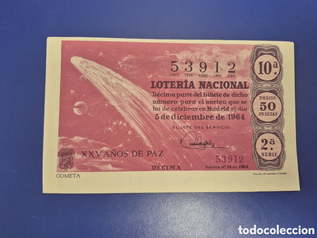 Loter&iacute;a Nacional: LOTERIA NACIONAL SORTEO 34 DE 1964 EN PERFECTO ESTADO SERIE 2