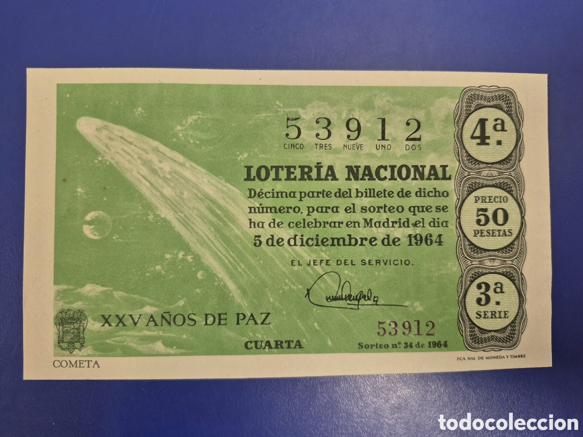 Loter&iacute;a Nacional: LOTERIA NACIONAL SORTEO 34 DE 1964 EN PERFECTO ESTADO SERIE 3