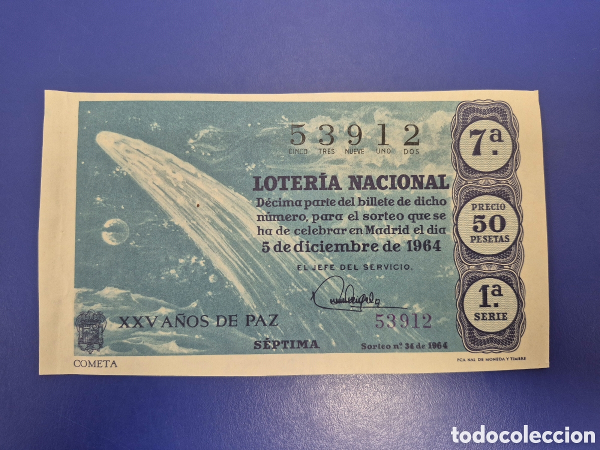 Loter&iacute;a Nacional: LOTERIA NACIONAL SORTEO 34 DE 1964 EN PERFECTO ESTADO SERIE 2