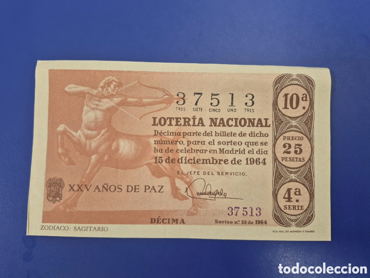 Loter&iacute;a Nacional: LOTERIA NACIONAL SORTEO 35 DE 1964 EN PERFECTO ESTADO SERIE 4