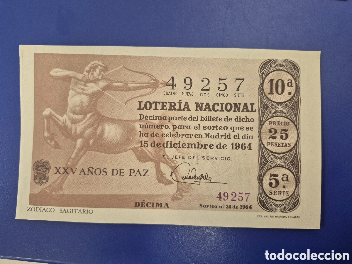 Loter&iacute;a Nacional: LOTERIA NACIONAL SORTEO 35 DE 1964 EN PERFECTO ESTADO SERIE 5