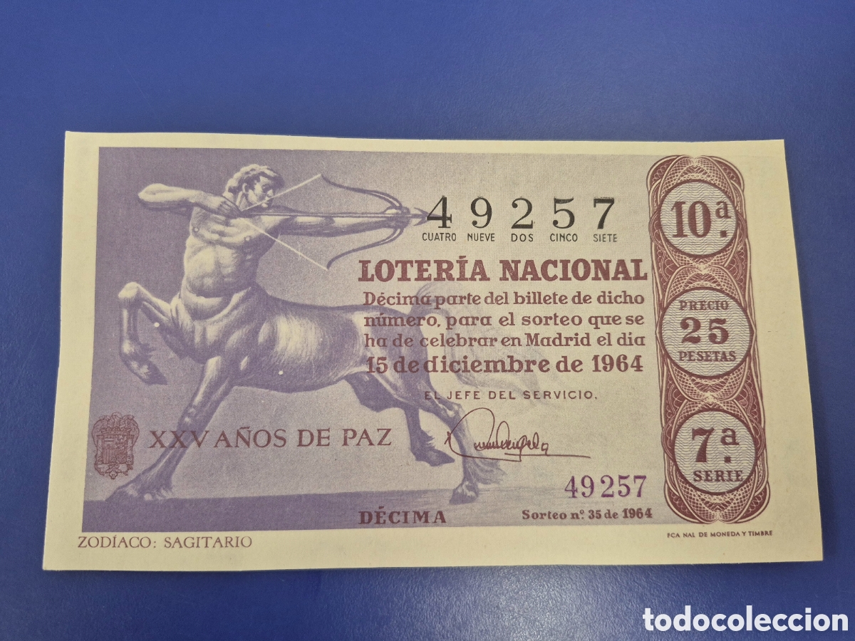 Loter&iacute;a Nacional: LOTERIA NACIONAL SORTEO 35 DE 1964 EN PERFECTO ESTADO SERIE 7