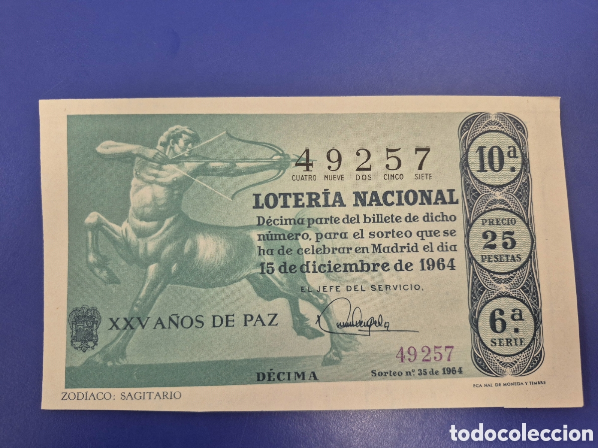 Loter&iacute;a Nacional: LOTERIA NACIONAL SORTEO 35 DE 1964 EN PERFECTO ESTADO SERIE 6