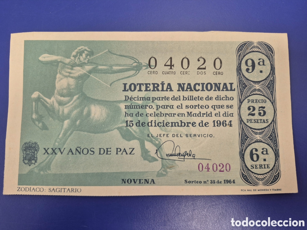 Loter&iacute;a Nacional: LOTERIA NACIONAL SORTEO 35 DE 1964 EN PERFECTO ESTADO SERIE 6