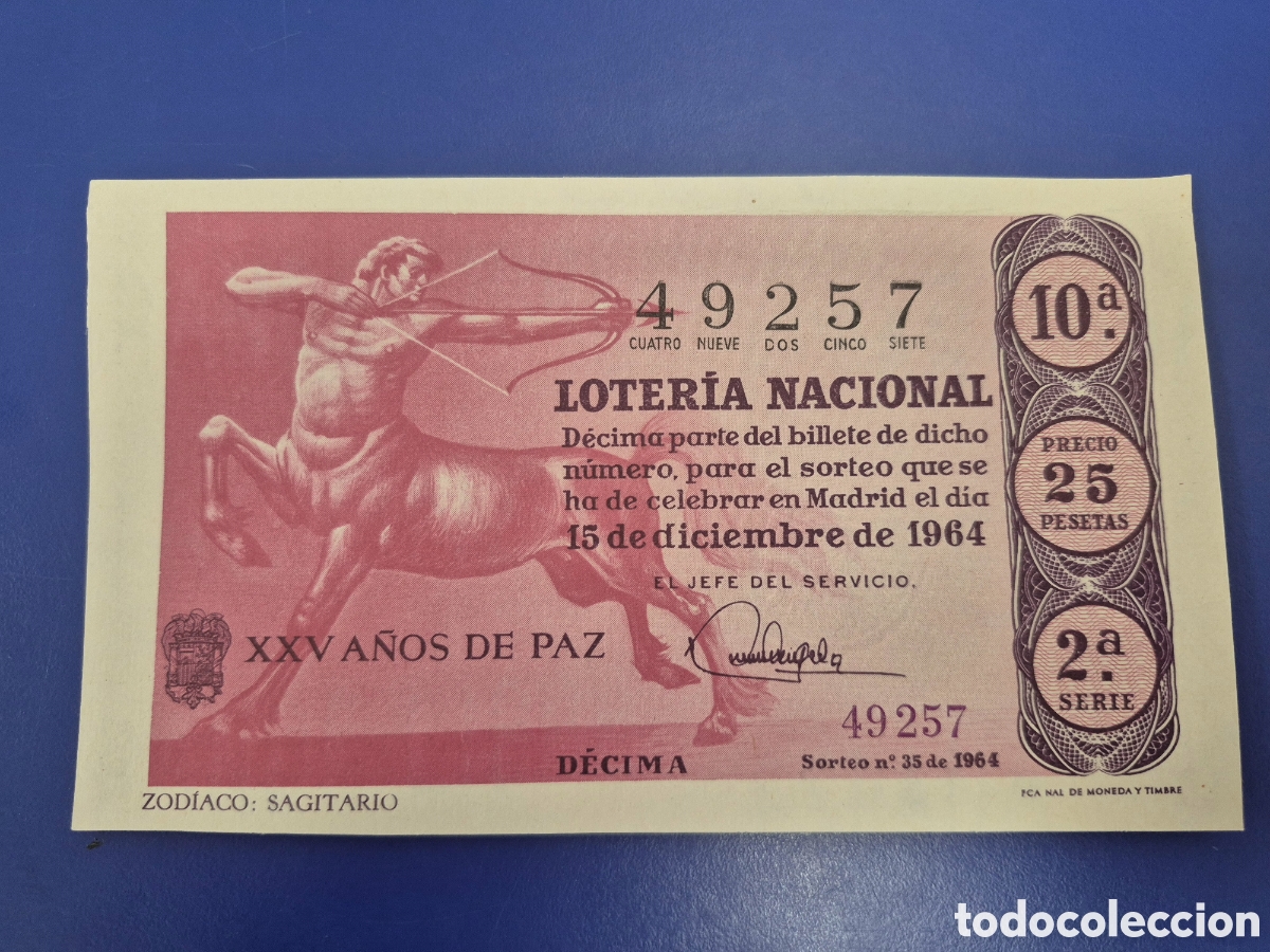 Loter&iacute;a Nacional: LOTERIA NACIONAL SORTEO 35 DE 1964 EN PERFECTO ESTADO SERIE 2