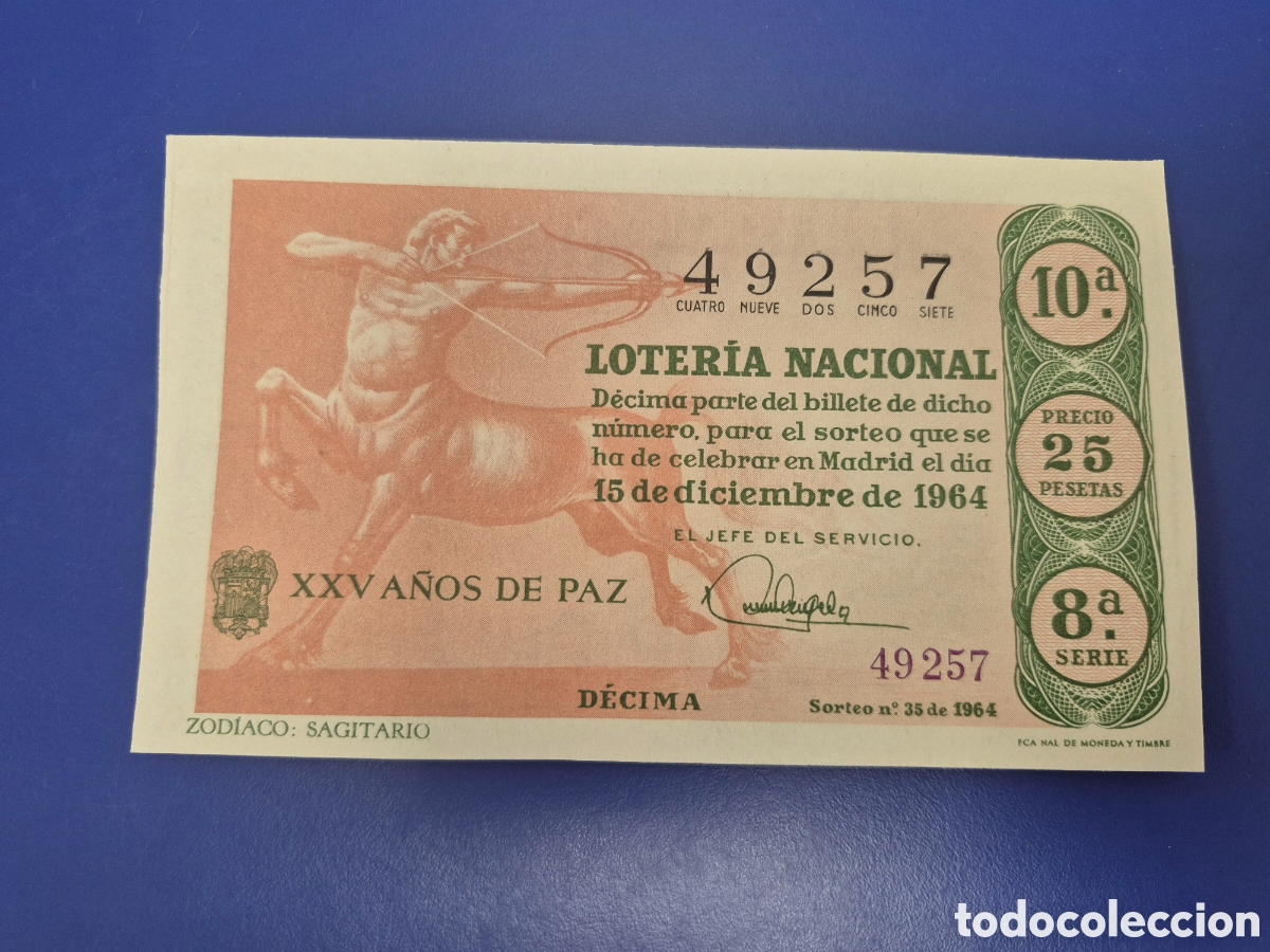 Loter&iacute;a Nacional: LOTERIA NACIONAL SORTEO 35 DE 1964 EN PERFECTO ESTADO SERIE 8