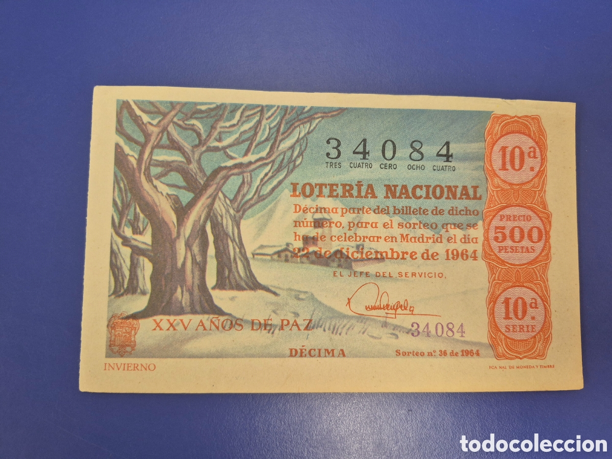 Loter&iacute;a Nacional: LOTERIA NACIONAL SORTEO 36 DE 1964 NAVIDAD EN PERFECTO ESTADO SERIE 10