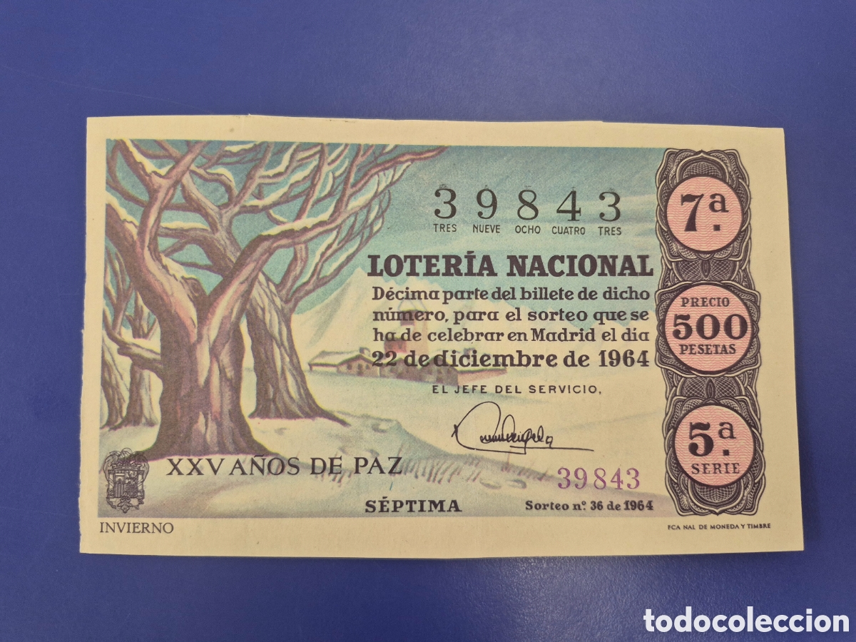 Loter&iacute;a Nacional: LOTERIA NACIONAL SORTEO 36 DE 1964 NAVIDAD EN PERFECTO ESTADO SERIE 5