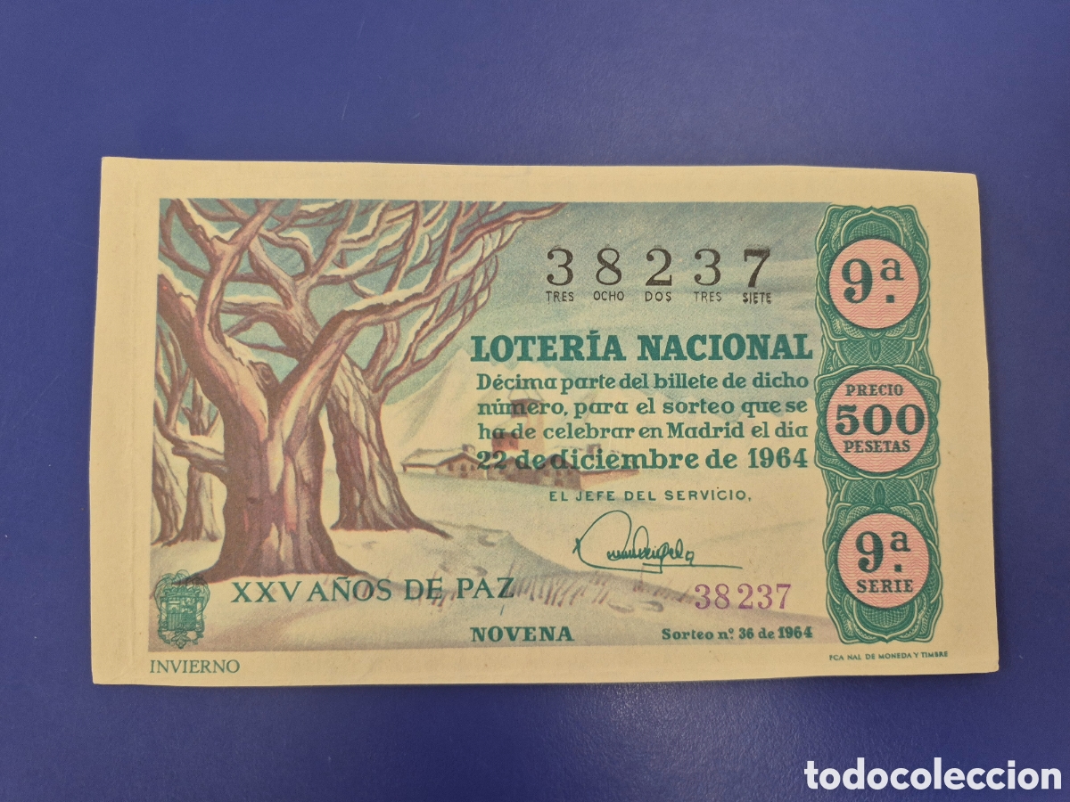 Loter&iacute;a Nacional: LOTERIA NACIONAL SORTEO 36 DE 1964 NAVIDAD EN PERFECTO ESTADO SERIE 9