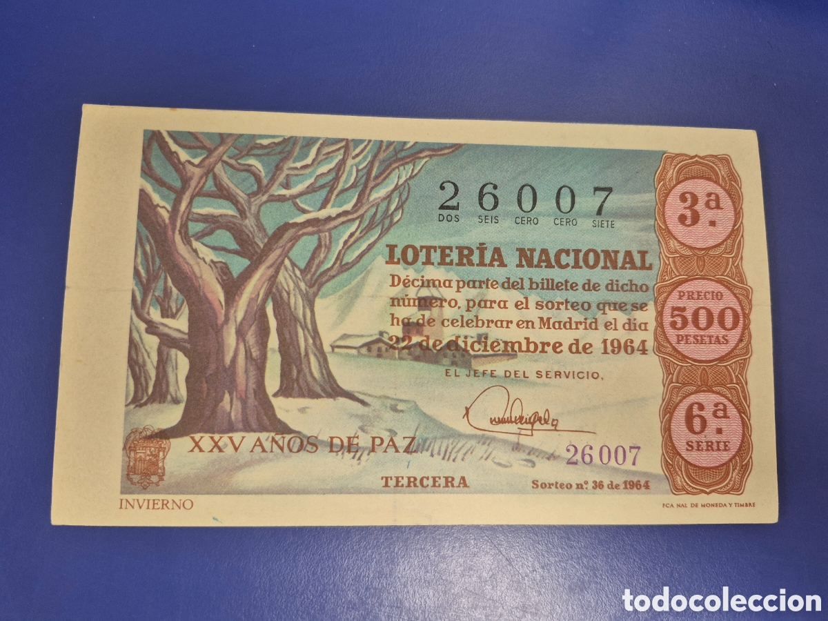 Loter&iacute;a Nacional: LOTERIA NACIONAL SORTEO 36 DE 1964 NAVIDAD EN PERFECTO ESTADO SERIE 6